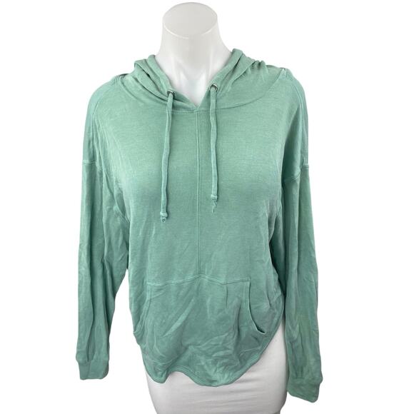 Free People Back Into It Green Cutout Back Hoodie Hooded Sweatshirt Top Size M - Picture 1 of 4